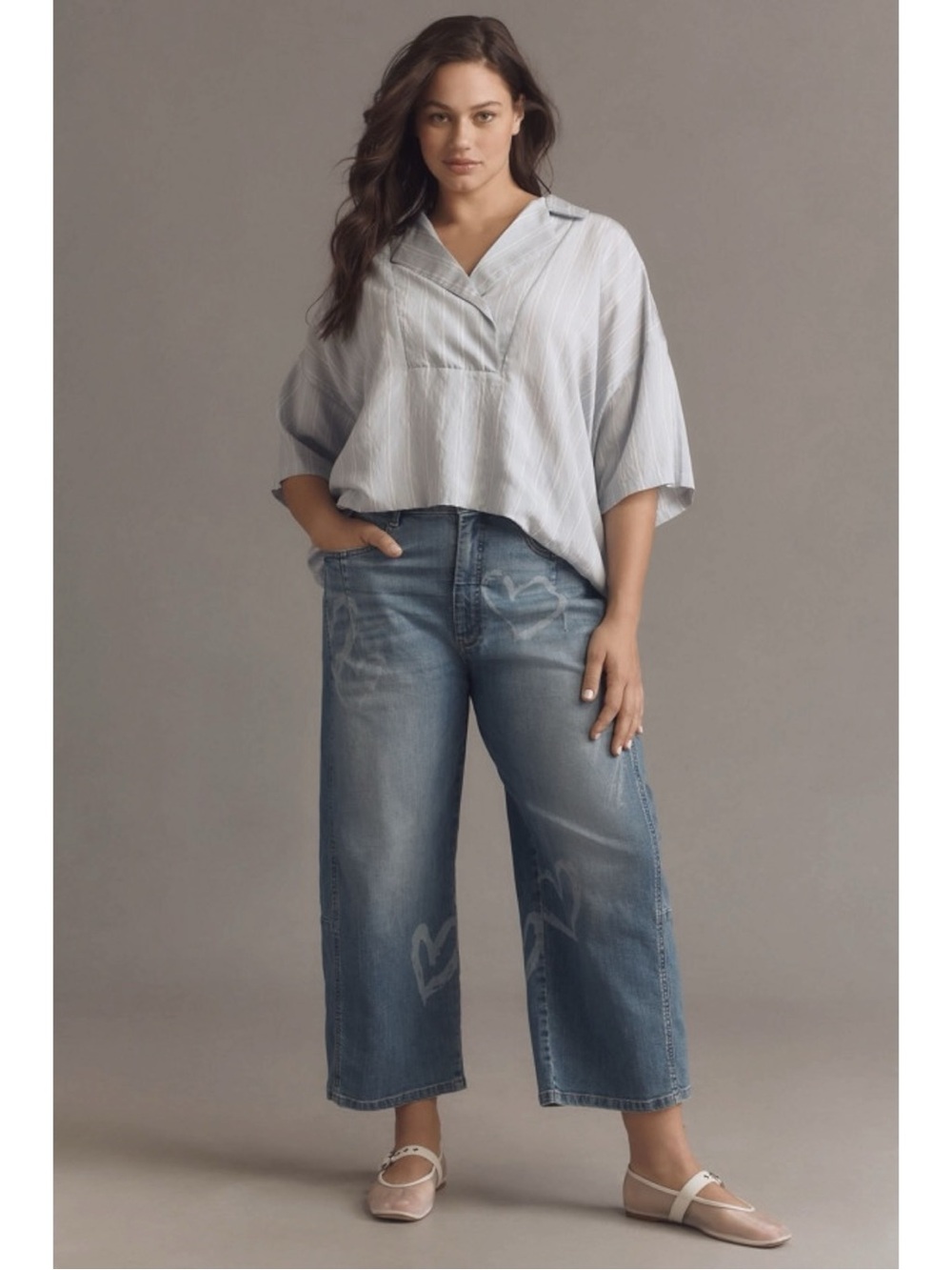 Anthropologie The Dylon Short Sleeve Wide Placket Top Striped Edition Size 1X - Picture 1 of 16